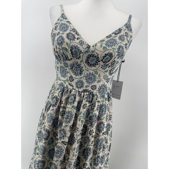 Japna Midi Dress Women's Small Blue Floral Strappy Tiered Fairy Western Boho NEW - Picture 2 of 13